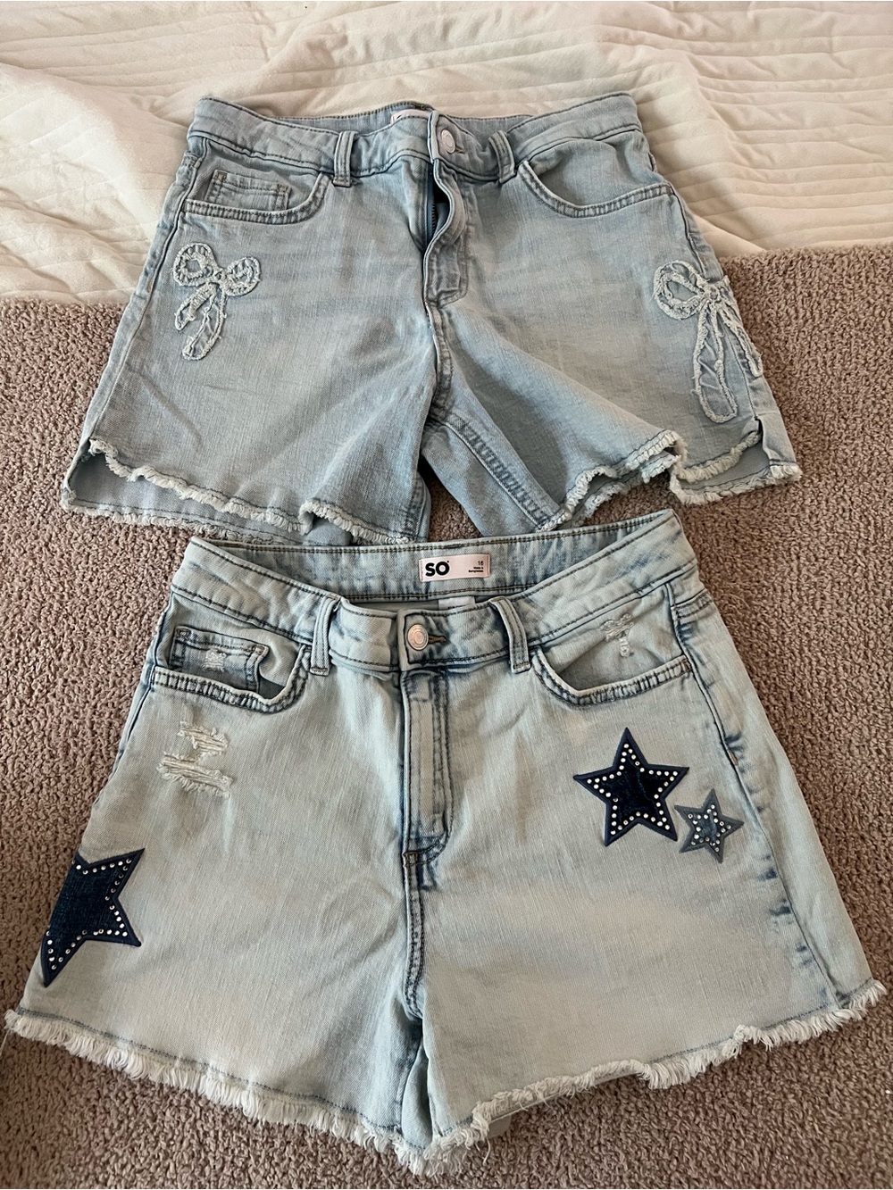 SO Light Blue Denim Shorts with Star & Bow Appliqués (2 for 16.00)